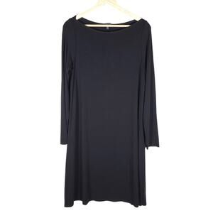 Eileen Fisher Knit Dress Medium Black Long Sleeves Casual Classic Minimalist